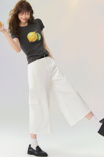Lemon Print Short-Sleeved Blouse