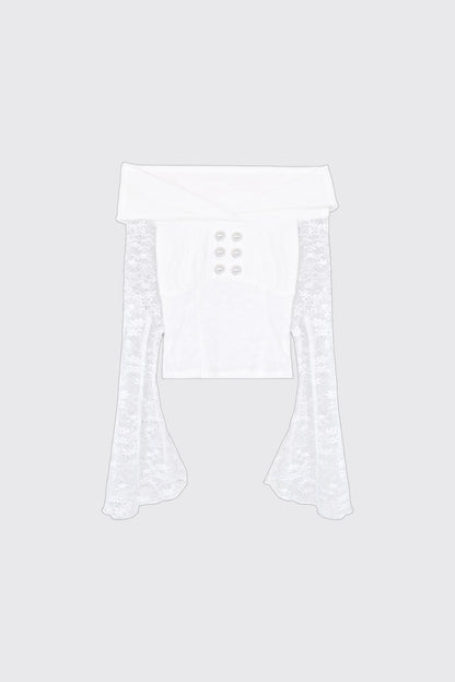Completo Top e Gonna Patchwork in Pizzo Tè Bianco
