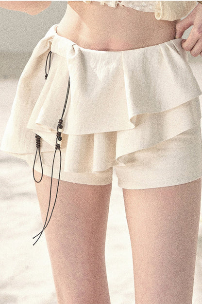 Set gonna-pantalone plissettata con volant