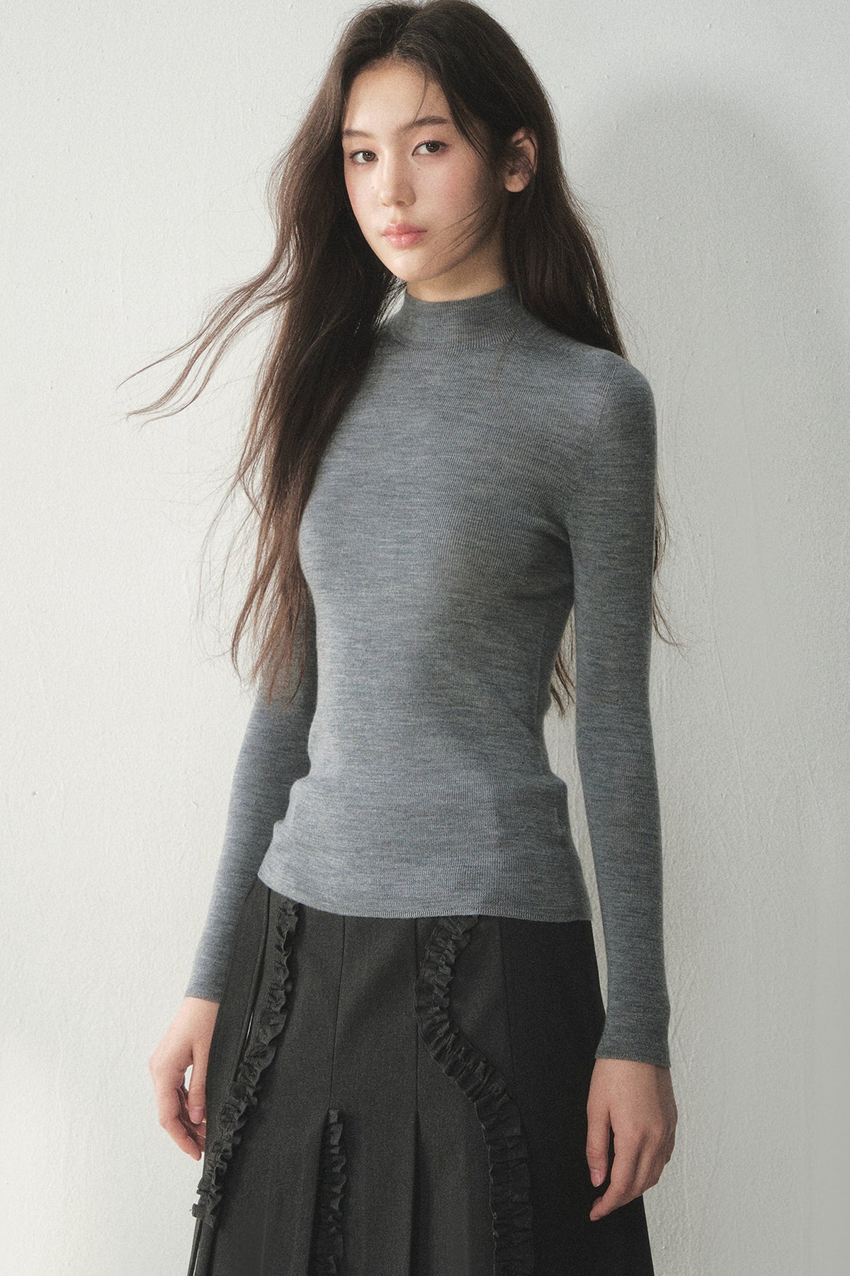 100% Wool Half-Turtleneck Knit Top
