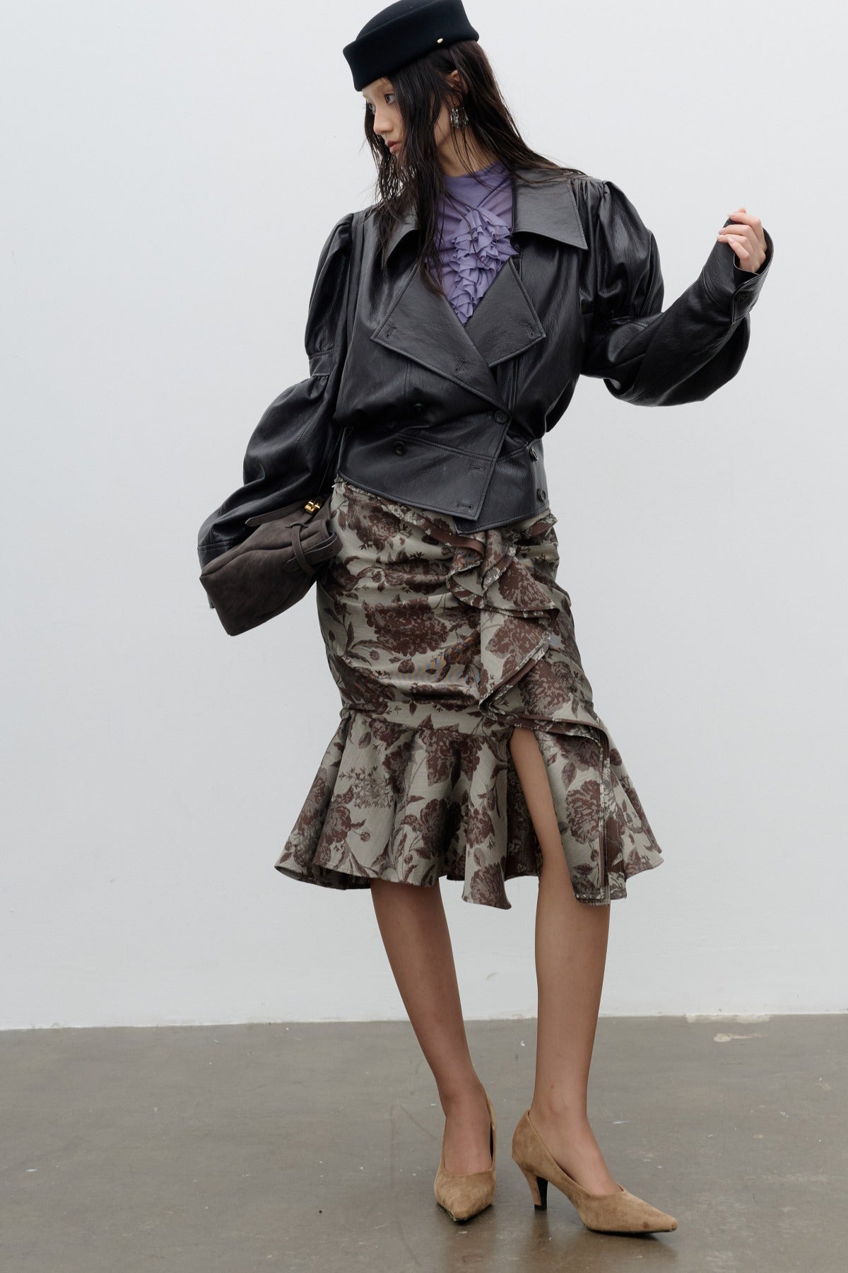 Silhouette Puff Sleeve PU Leather Jacket