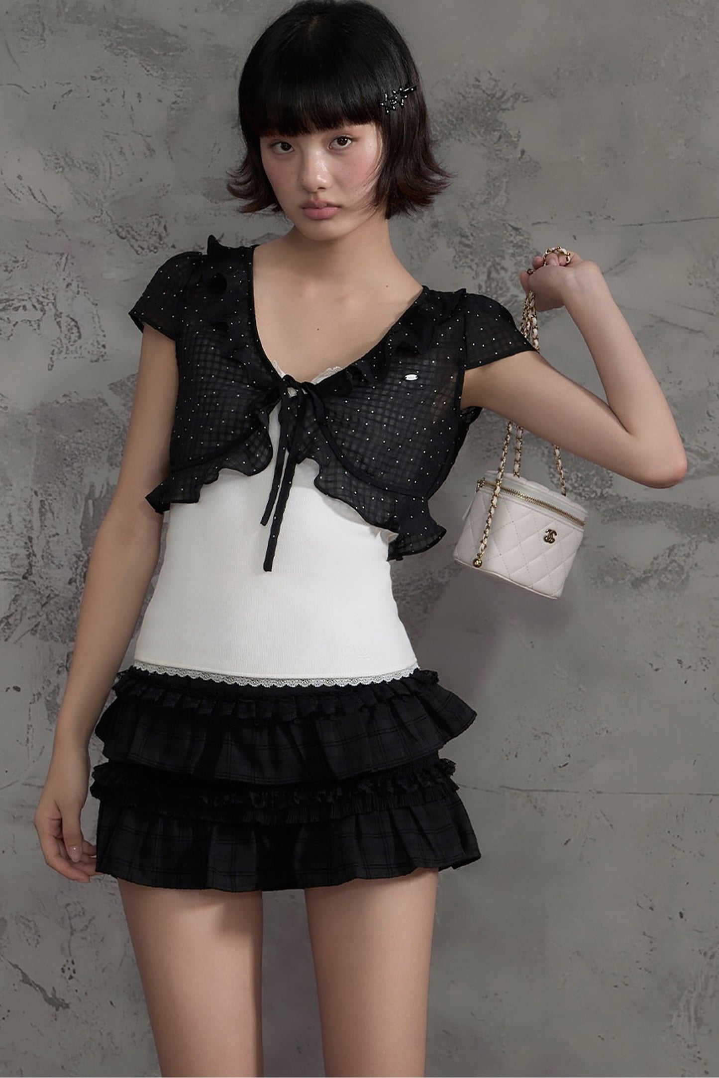 Polka Dot Mesh Ruffle Flutter Cover-Up Set-Up
