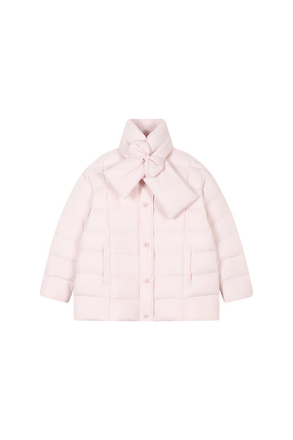 Bow-Knot Scarf Mid-Length Down Jacket