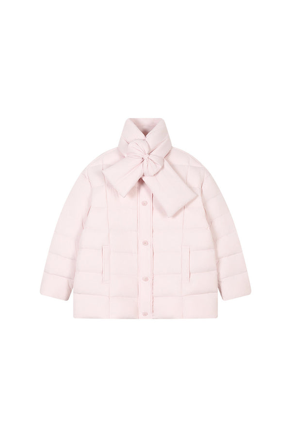 Bow-Knot Scarf Mid-Length Down Jacket