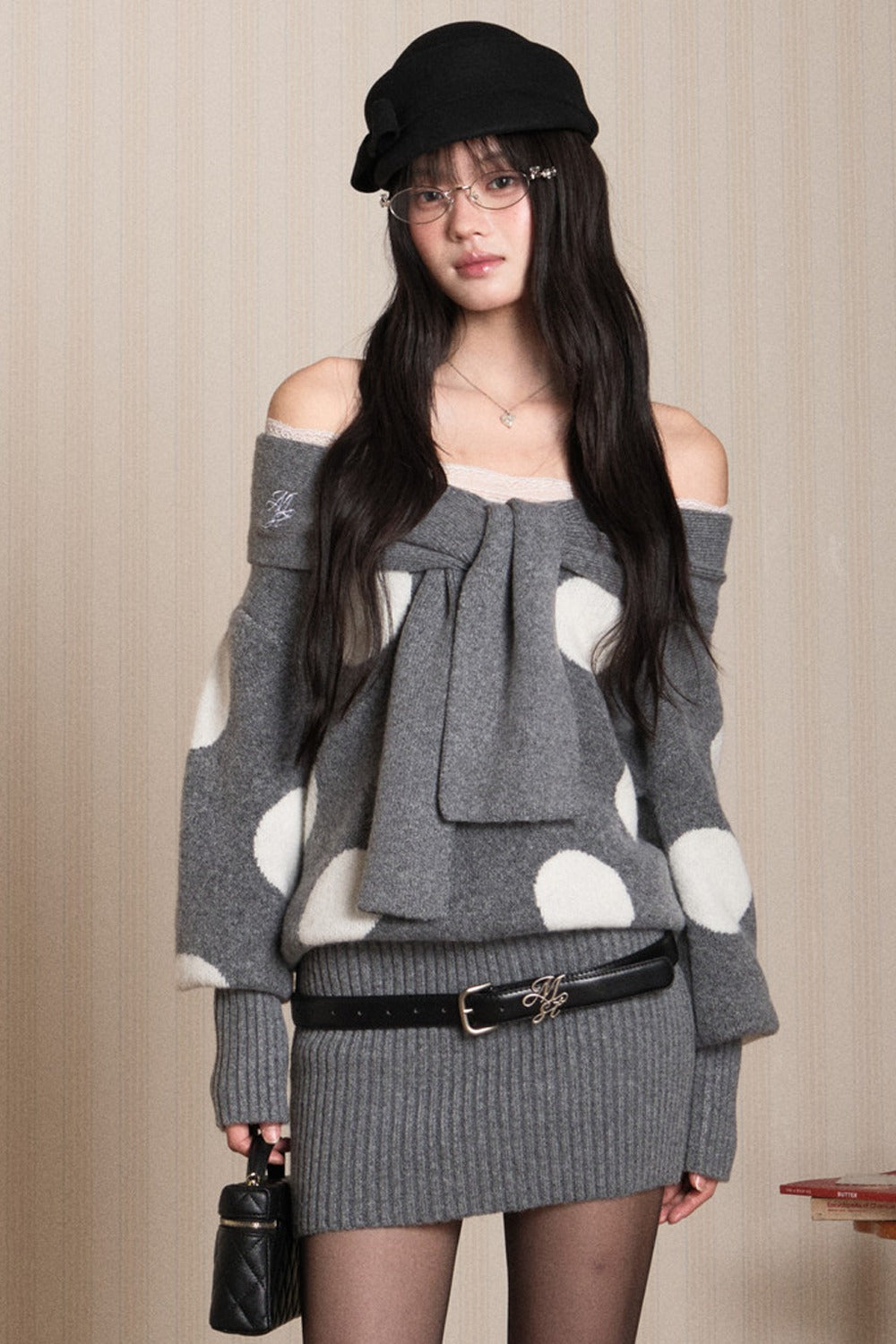 One-Shoulder Lace Knot Sweater Dress