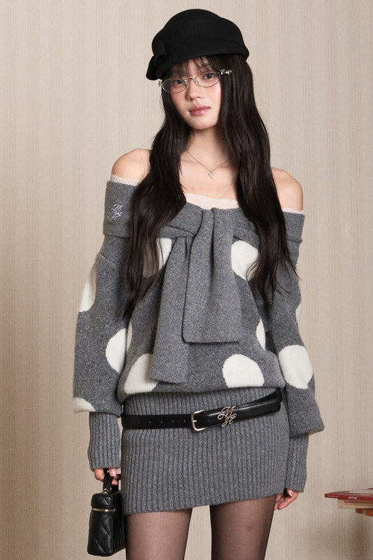 One-Shoulder Lace Knot Sweater Dress
