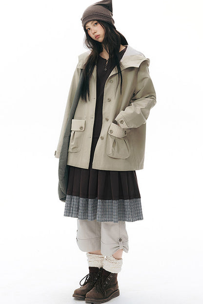 Workwear-Jacke mit Kapuze und Patchwork