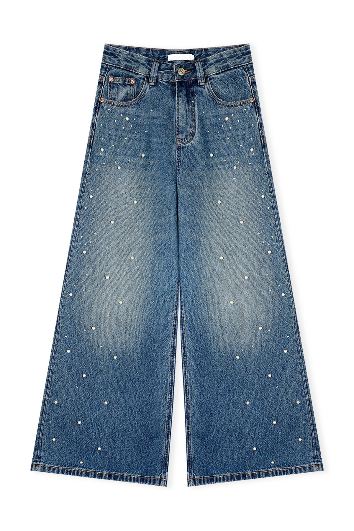 Pearl Rhinestone Wide Leg Jeans