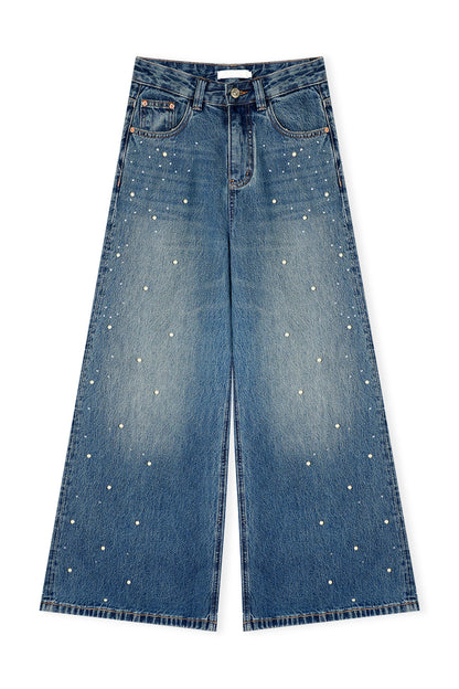 Pearl Rhinestone Wide Leg Jeans