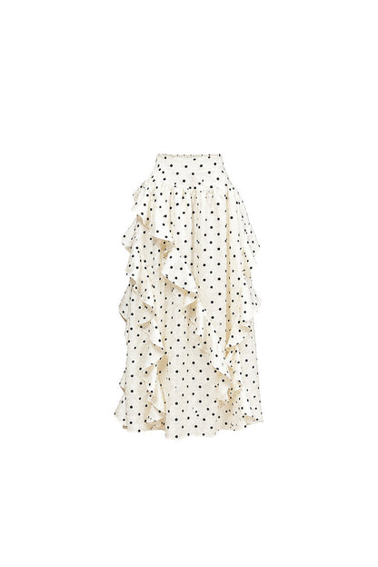 Black PU Lapel Biker Jacket, Polka Skirt and Dress Set-Up