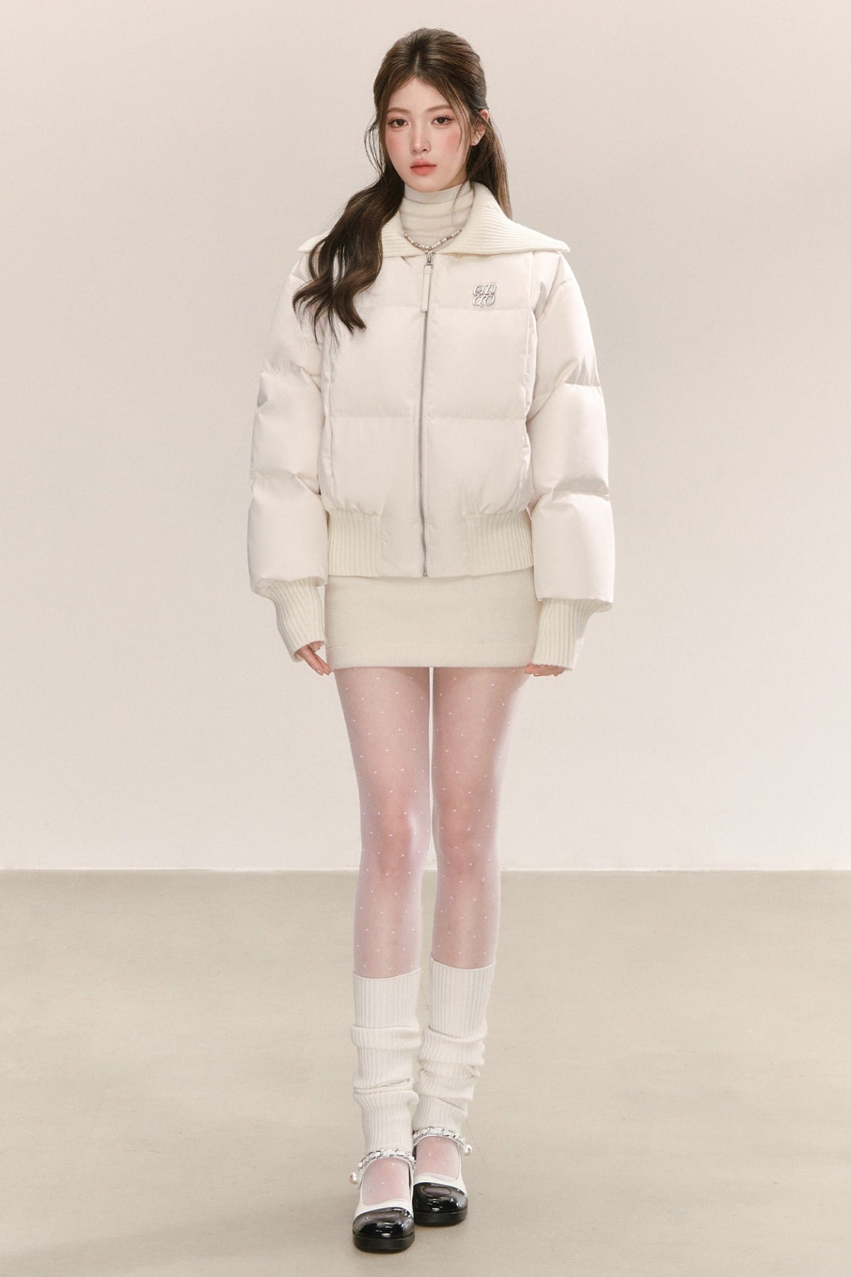White Lapel Down Jacket