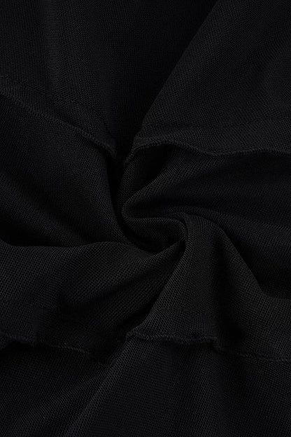 Black Metal Ring Tie Irregular Layered Tulle Skirt