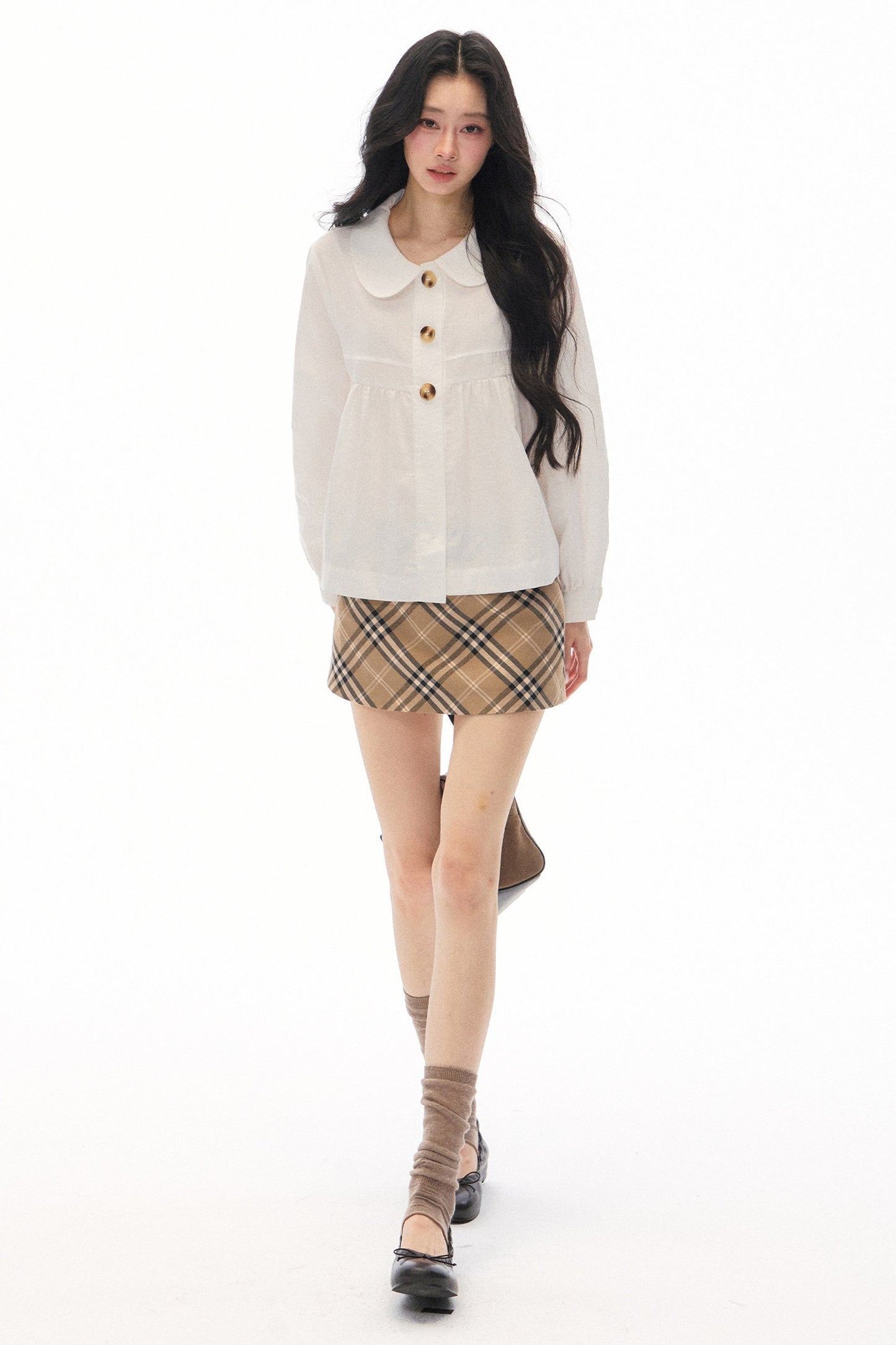 Long Sleeve White Shirt Skirt Set-Up