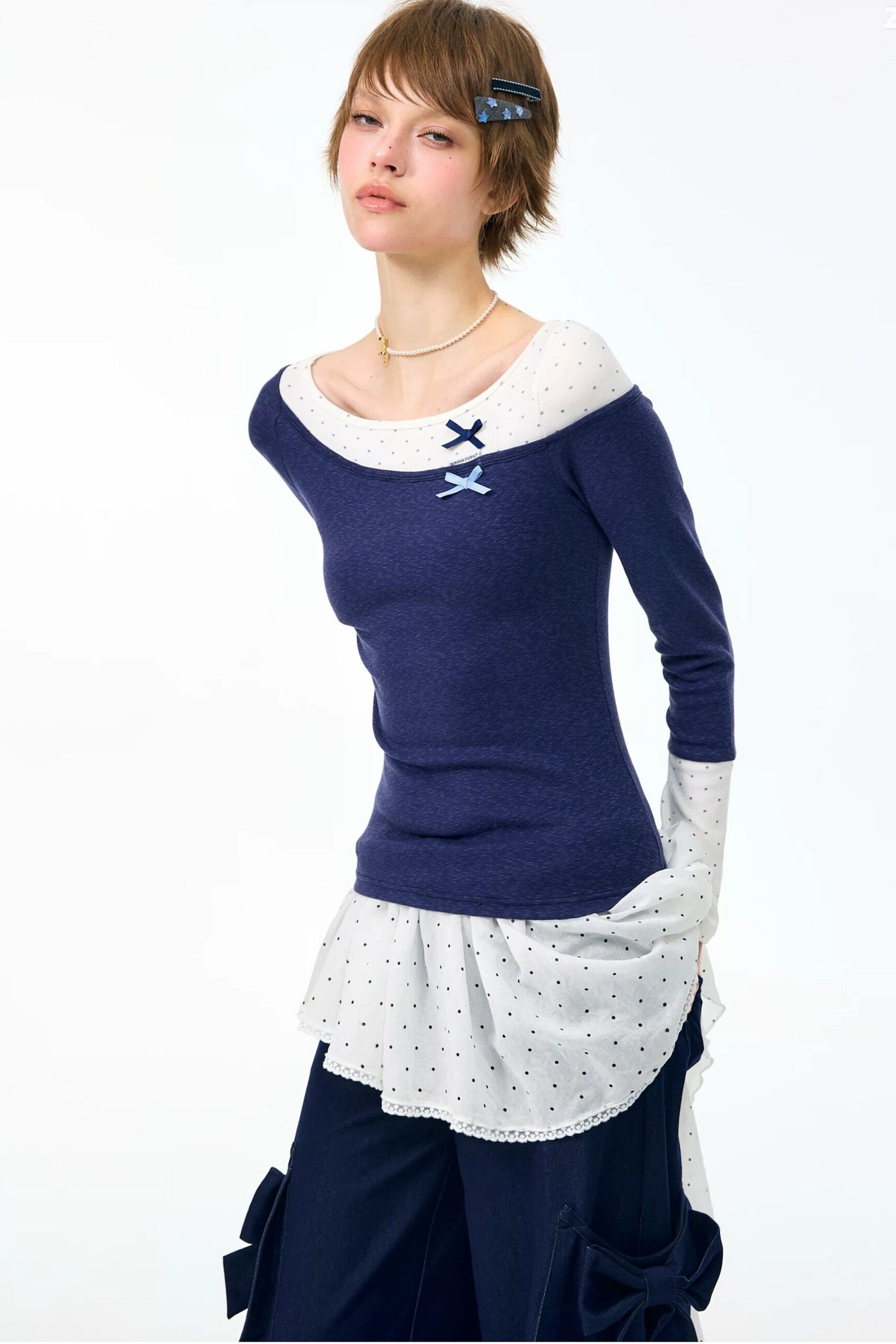 Polka Dot Patchwork Knit Top