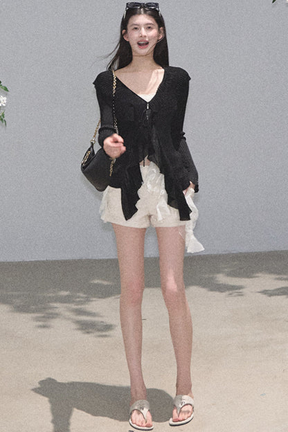 Shimmer V-Neck Long-Sleeve Blouse Top