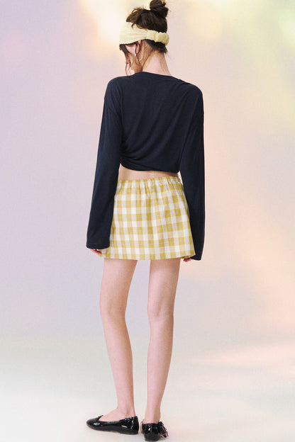Plaid Drawstring Mini Skirt