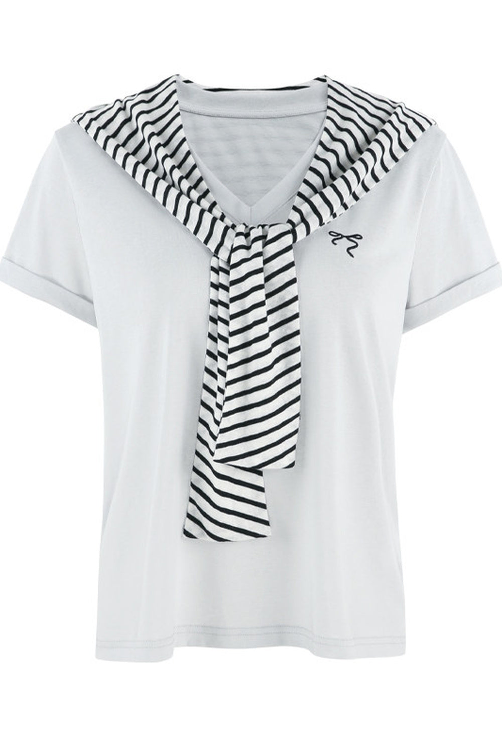 Loose Short-Sleeved Striped Shawl T-Shirt and Denim Skirt Set-Up