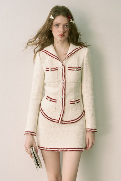 Set aus Tweedjacke und Rock in Kontrastfarben