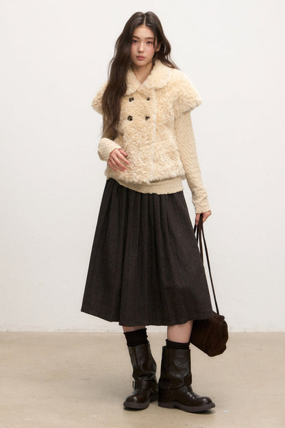 Brown Pleated Skirt and Jacket Set-Up