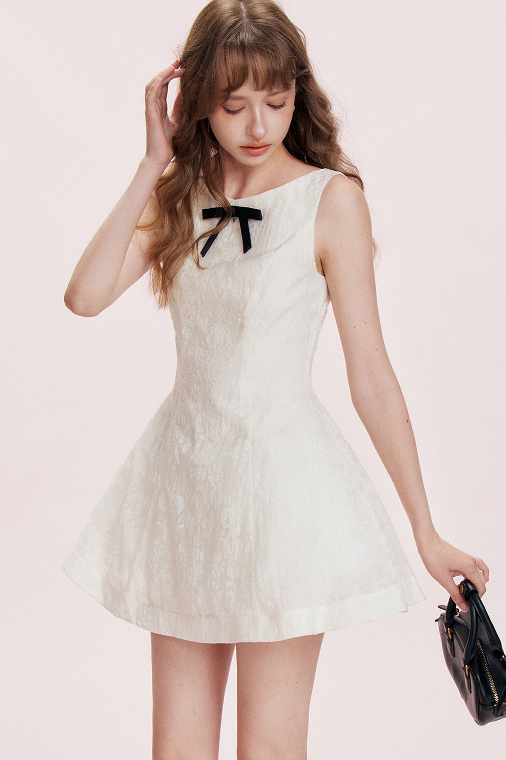 Romantic Flocked Bow Dress