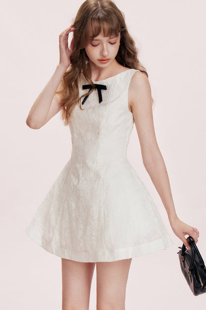 Romantic Flocked Bow Dress