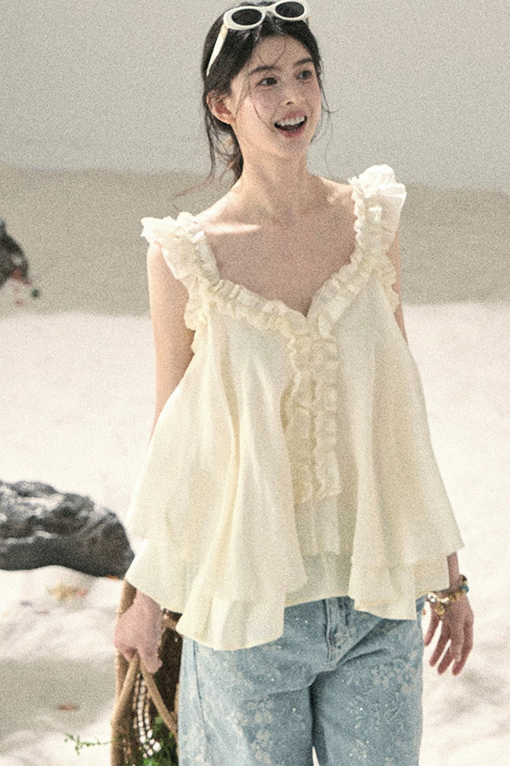 French Ruffled V-Neck Blouse