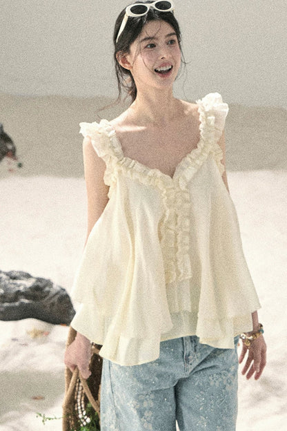 French Ruffled V-Neck Blouse