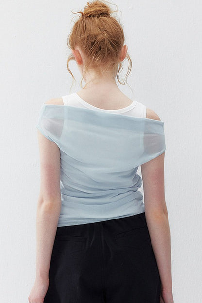 French One-Shoulder Contrasting Color Camisole