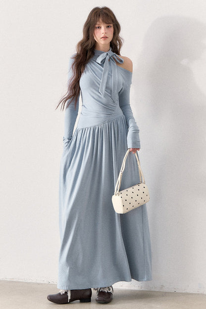Off-Shoulder Bow-Knot Knit Long Dress