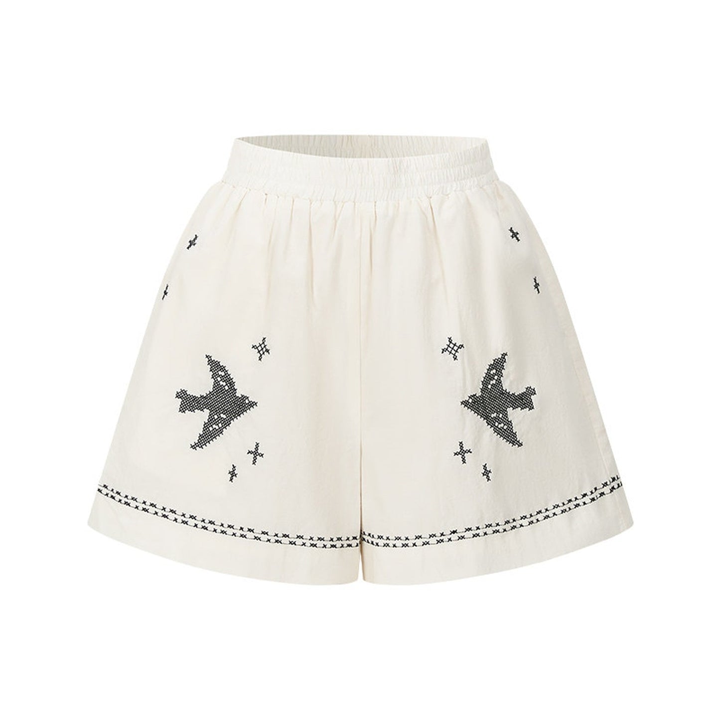 Bird Embroidered Cotton Linen Cardigan Set-Up