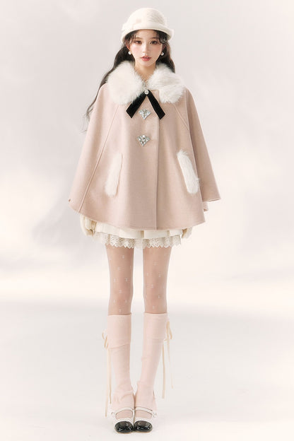 Luxurious Fur Collar Cape