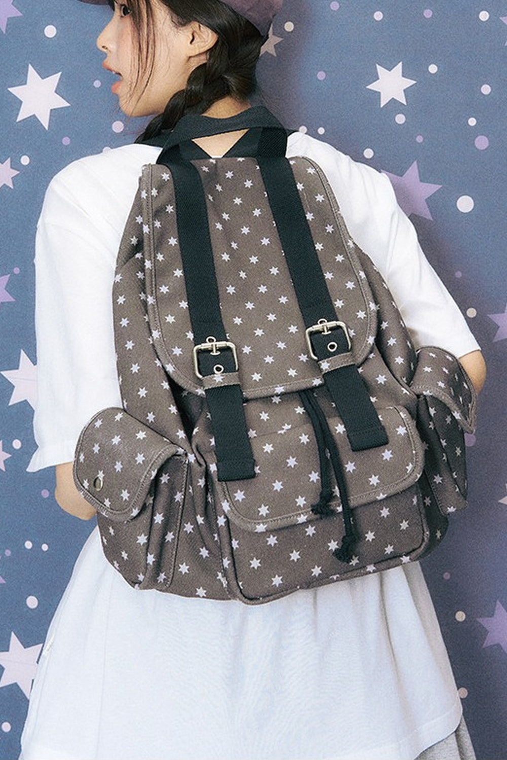 Canvas-Rucksack mit sechszackigem Stern und mehreren Taschen