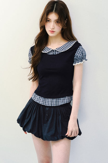 Navy Blue Pleated Skirt