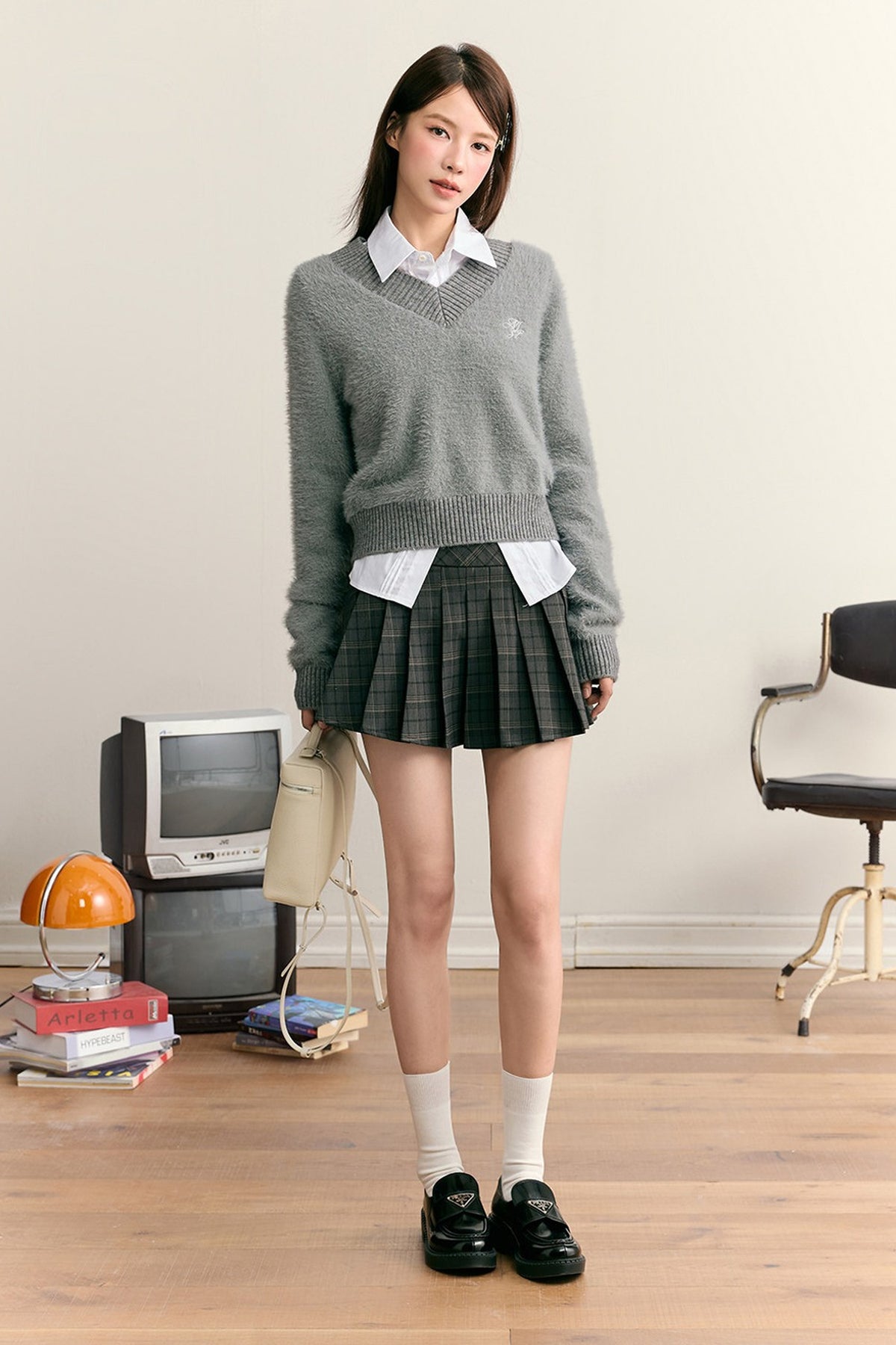 Imitation Mink Fur V-Neck Pullover Sweater