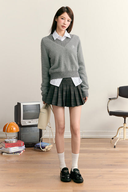 Imitation Mink Fur V-Neck Pullover Sweater