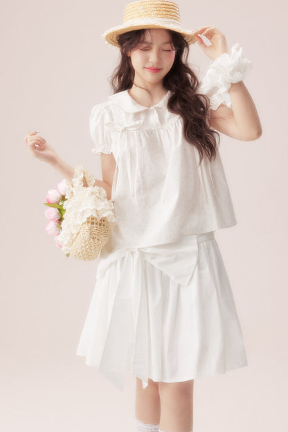 Floral Shirt and Bow Skirt Set-Up