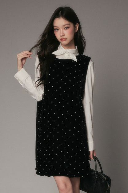 Abito preppy in velluto floreale