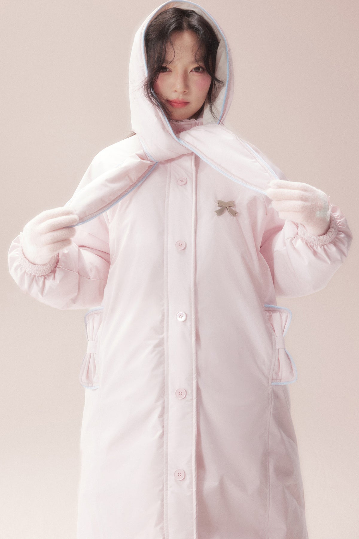Cute Fur Ball Scarf Hat Long White Duck Down Jacket