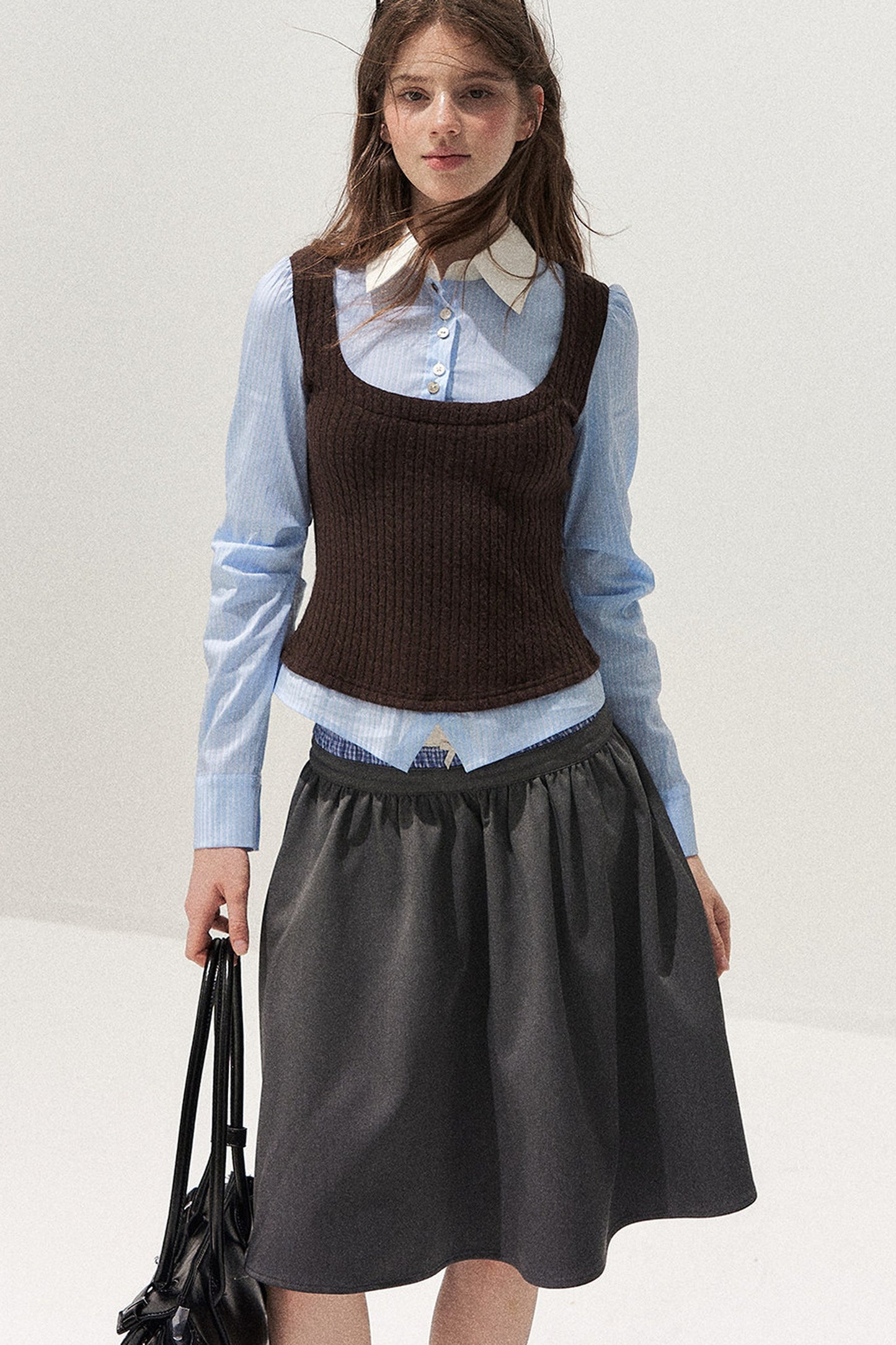 Spliced Twist-Knit Vest with Shirt Set