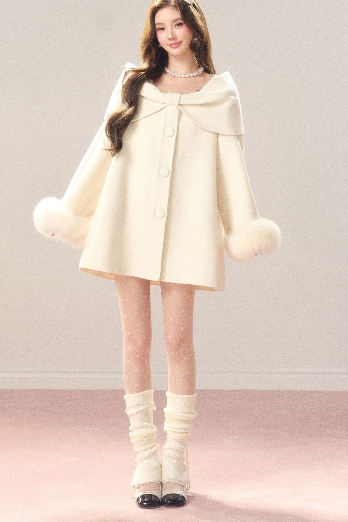 Shawl Lapel Wool Fox Fur Coat