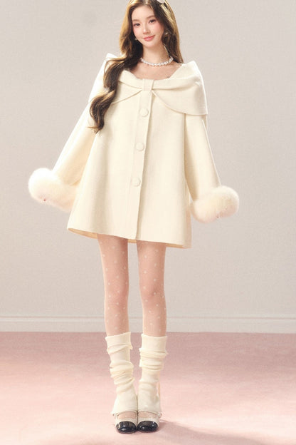 Shawl Lapel Wool Fox Fur Coat