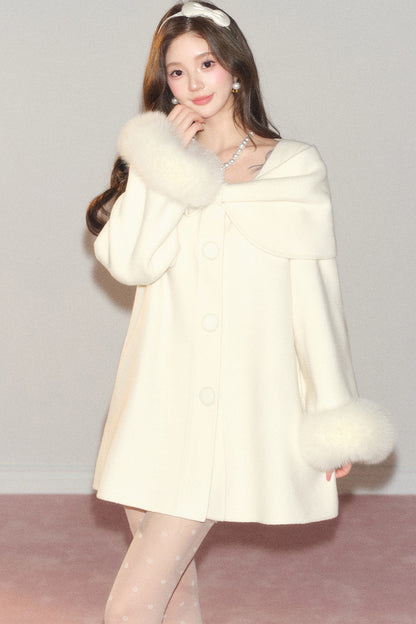 Shawl Lapel Wool Fox Fur Coat