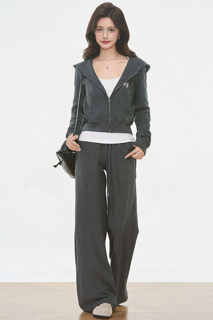 Ensemble cardigan en maille à capuche et pantalon de jogging