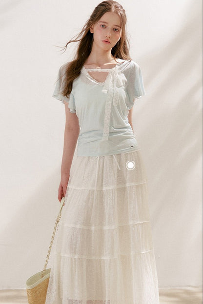 Lace Tie Bowlet Short Sleeve Top