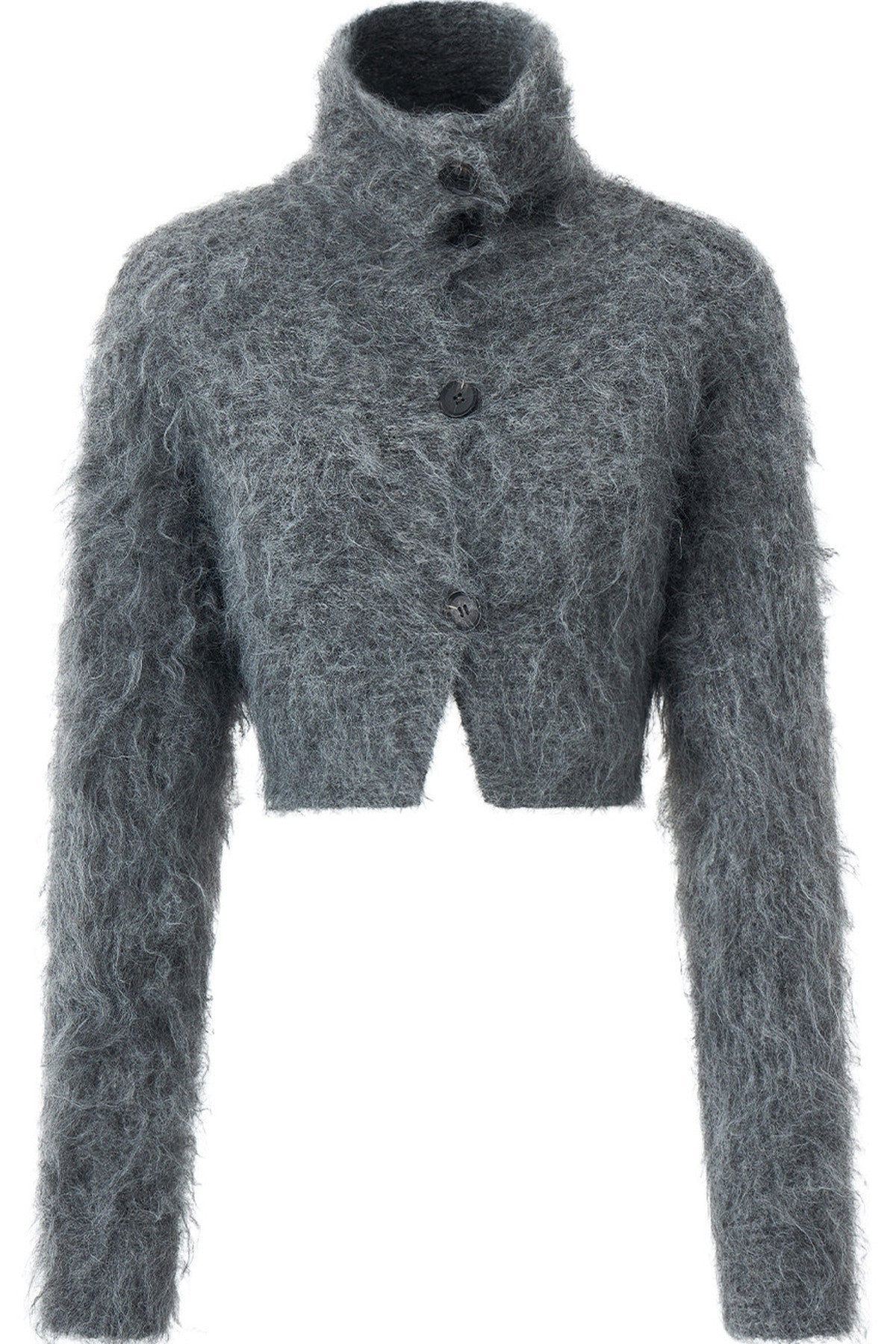 Long-Haired Turtleneck Knit Cardigan