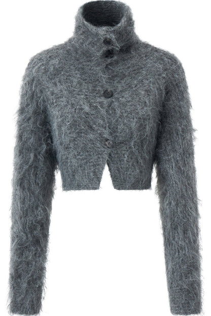 Long-Haired Turtleneck Knit Cardigan