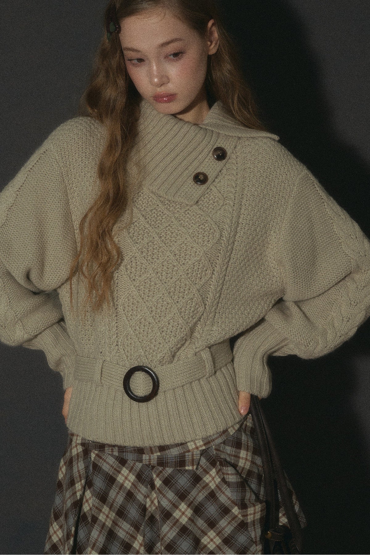 Diamond Pattern Cable Knit Top