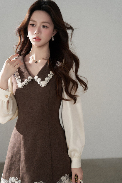 Lace Patchwork Layered-Look A-Line Dress