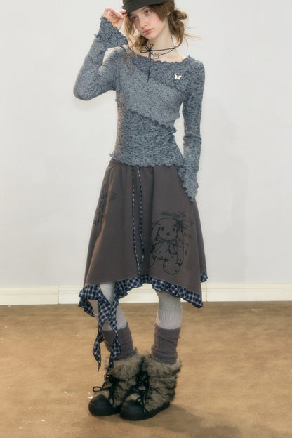 Plaid Graffiti Rabbit Skirt