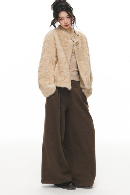 White Shearling Jacket and Pants Set-Up